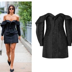 SELF-PORTRAIT Midnight Ruffled Off-the-shoulder Jacquard Mini Dress In Black 10